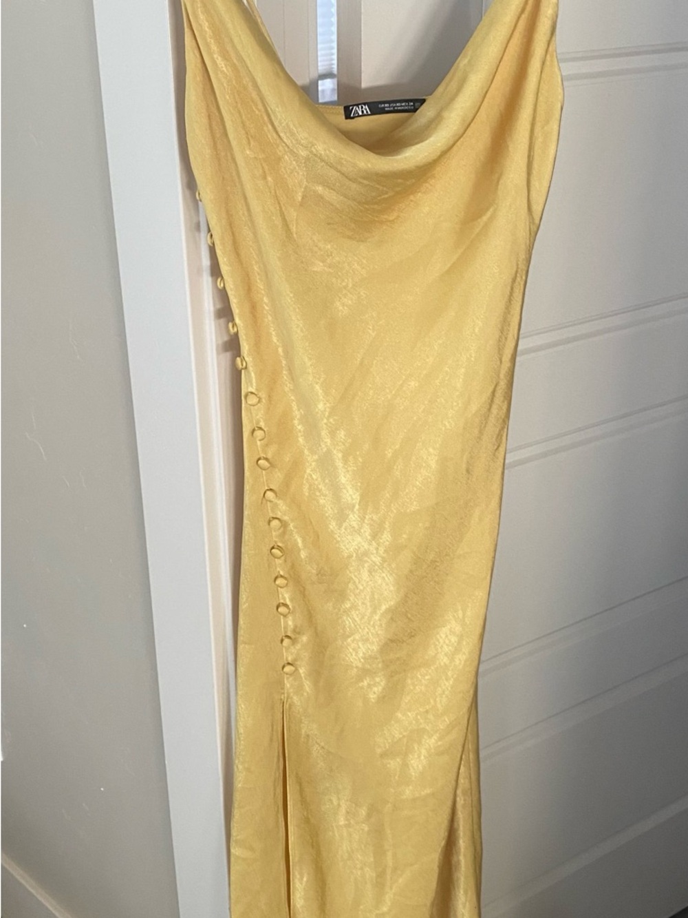 Zara Pastel Yellow Satin Cowl-Neck Slip Dress